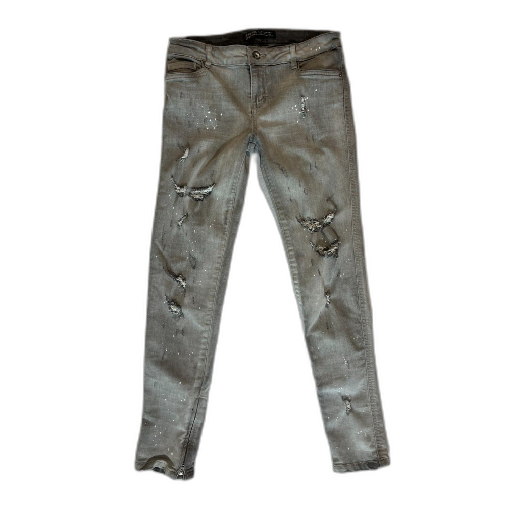 ZARA Z1975 Highly Distressed Gray Ankle Zip Jeans Size 4 Mid Rise Grunge Skater